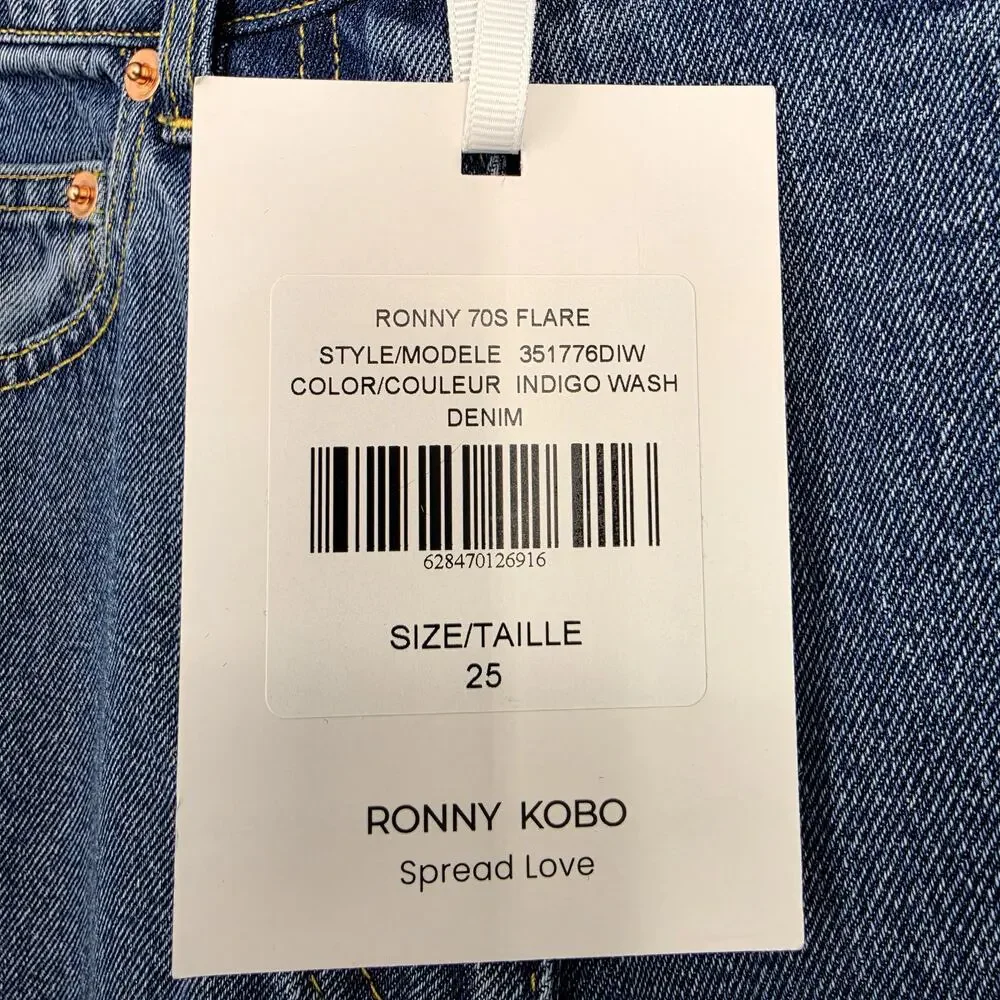 NWT Ronny Kobo Medium Wash Ronny 70s Flare High Rise Wide Leg Jeans Size 25